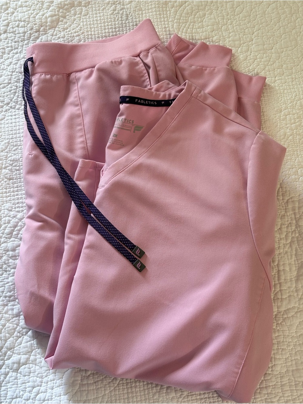 Fabletics Pink marshmallow Women's Jogger Set with purple Drawstrings